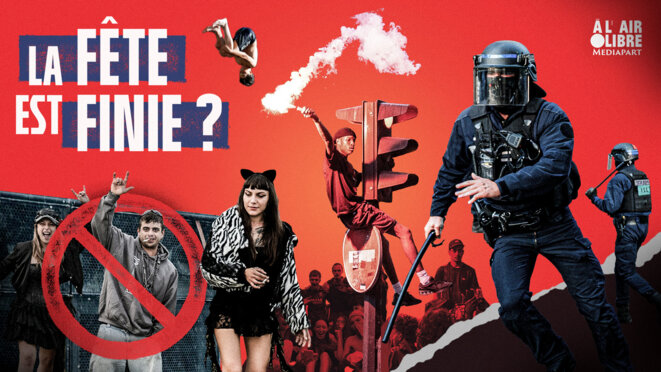 «Larc réactionnaire vise les fêtes dissidentes et populaires» La droite sattaque au free parties. Nombre de médias et de politiques sen prennent à la jeunesse qui célèbre la victoire du PSG. Le monde de la culture, dans le viseur de lextrême droite, est devenu une cible facile. La fête est-elle finie? Notre émission en public, enregistrée lors du Mediapart Festival.
