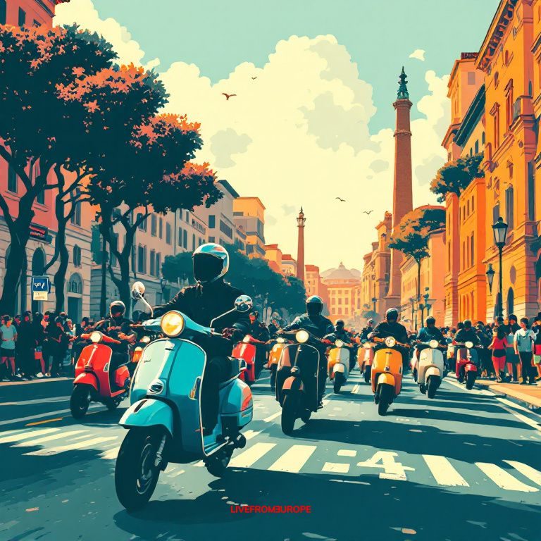 Thousands of Vespa riders from dozens of countries parade through Rome to mark scooters 80th birthday