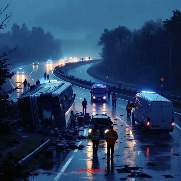 Eighteen injured in Europe road crashes as Dutch coach overturns on A28 highway