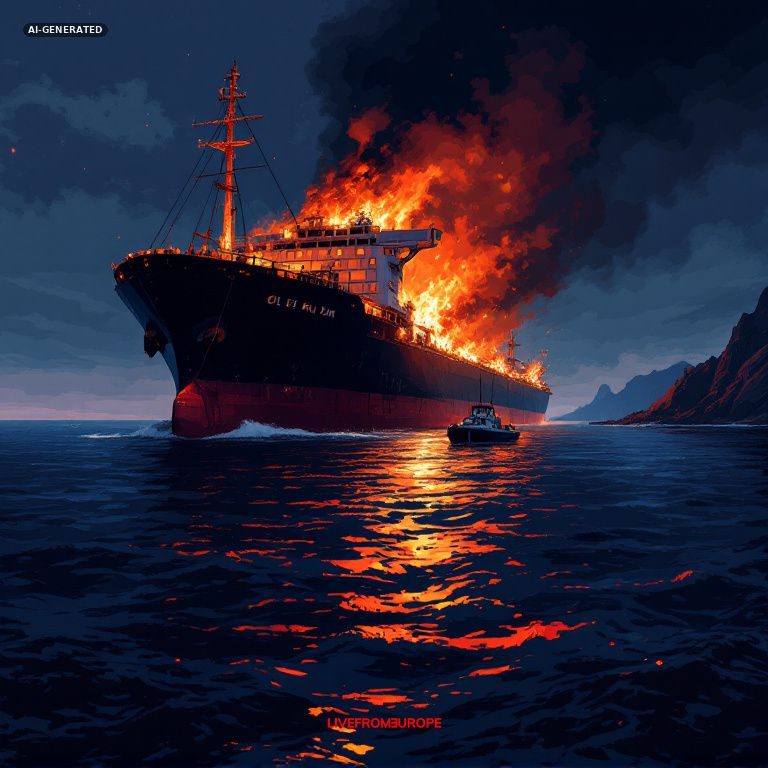 Tanker hit by unknown projectile catches fire in Strait of Hormuz: crew safe, damage unclear